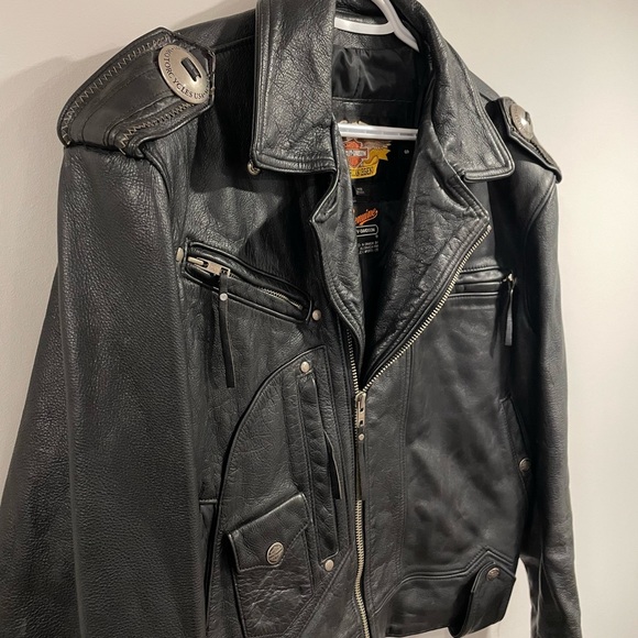 Vintage 80s 90s Harley Davidson Authentic Leather Biker Jacket Embossed Logo - Picture 5 of 16